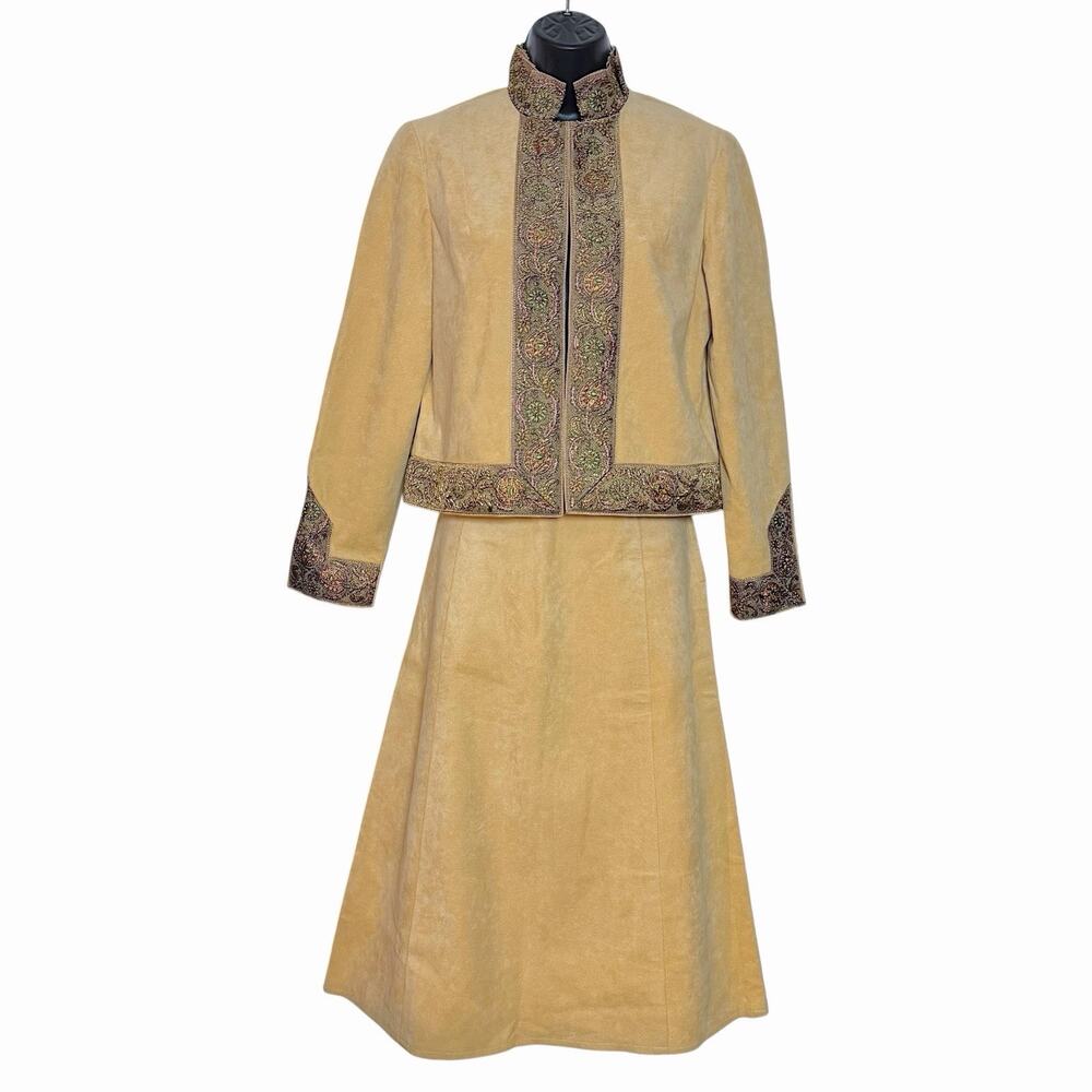 VINTAGE 70s CLARISSA ULTRA SUEDE BLAZER & SKIRT SET RETRO BOHO PEASANT HIPPIE 10